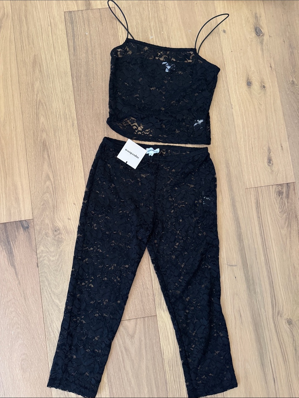 superdown Black Lace Crop Tank & Legging Set